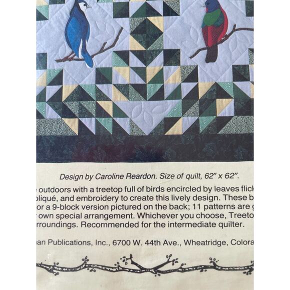 Treetop Serenade Caroline Reardon Quilt Pattern Book Applique Pieced Birds 1990 - Picture 2 of 2